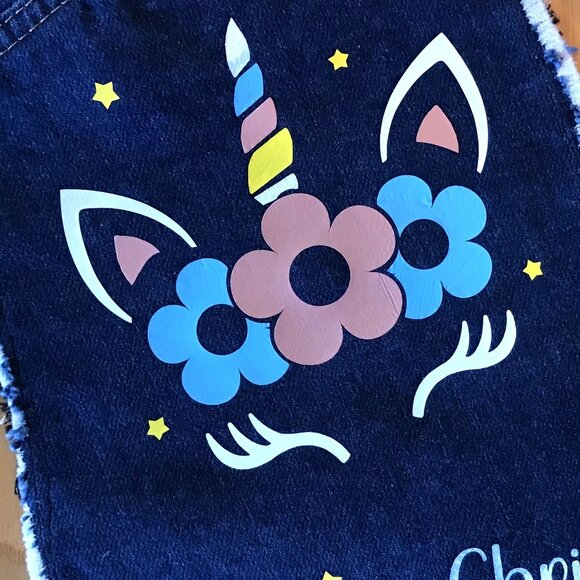 Denim Christmas Stocking w/Pocket: Unicorn Sparkle, Holiday Home Decor, S-M - Picture 4 of 9